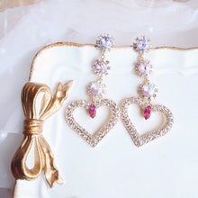 Load image into Gallery viewer, MENGJIQIAO New Korean Shiny Heart Crystal Drop Earrings For Women Fashion Shell Rhinestone Boucle D&#39;oreille Party Jeweley Gift
