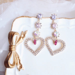 MENGJIQIAO New Korean Shiny Heart Crystal Drop Earrings For Women Fashion Shell Rhinestone Boucle D'oreille Party Jeweley Gift