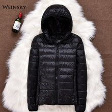 Load image into Gallery viewer, Winter Women Ultralight Thin Down Jacket White Duck Down Hooded Jackets Long Sleeve Warm Coat Parka Female Portable Outwear
