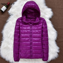 Load image into Gallery viewer, Winter Women Ultralight Thin Down Jacket White Duck Down Hooded Jackets Long Sleeve Warm Coat Parka Female Portable Outwear
