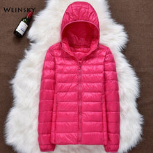 Load image into Gallery viewer, Winter Women Ultralight Thin Down Jacket White Duck Down Hooded Jackets Long Sleeve Warm Coat Parka Female Portable Outwear
