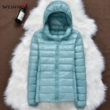 Load image into Gallery viewer, Winter Women Ultralight Thin Down Jacket White Duck Down Hooded Jackets Long Sleeve Warm Coat Parka Female Portable Outwear
