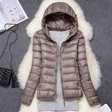 Load image into Gallery viewer, Winter Women Ultralight Thin Down Jacket White Duck Down Hooded Jackets Long Sleeve Warm Coat Parka Female Portable Outwear
