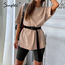 Load image into Gallery viewer, Simplee Casual solid outfits women&#39;s two piece suit with belt Home loose sports tracksuits fashion bicycle suit summer hot 2020
