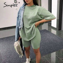 Load image into Gallery viewer, Simplee Casual solid outfits women&#39;s two piece suit with belt Home loose sports tracksuits fashion bicycle suit summer hot 2020
