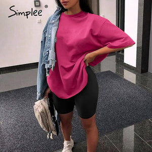 Simplee Casual solid outfits women's two piece suit with belt Home loose sports tracksuits fashion bicycle suit summer hot 2020