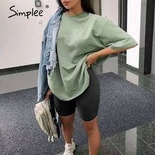 Load image into Gallery viewer, Simplee Casual solid outfits women&#39;s two piece suit with belt Home loose sports tracksuits fashion bicycle suit summer hot 2020
