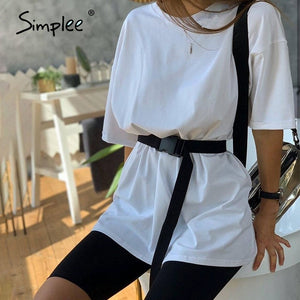 Simplee Casual solid outfits women's two piece suit with belt Home loose sports tracksuits fashion bicycle suit summer hot 2020