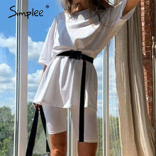 Load image into Gallery viewer, Simplee Casual solid outfits women&#39;s two piece suit with belt Home loose sports tracksuits fashion bicycle suit summer hot 2020
