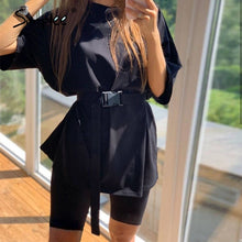 Load image into Gallery viewer, Simplee Casual solid outfits women&#39;s two piece suit with belt Home loose sports tracksuits fashion bicycle suit summer hot 2020
