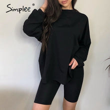 Load image into Gallery viewer, Simplee Casual solid outfits women&#39;s two piece suit with belt Home loose sports tracksuits fashion bicycle suit summer hot 2020
