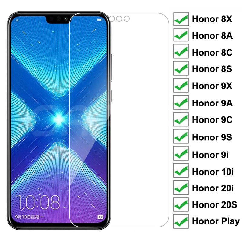 9H Protective Glass For Huawei Honor 8X 8A 8C 8S Tempered Screen Protector Honor 9X 9A 9C 9S 9i 10i 20i 20S Play Glass Film Case