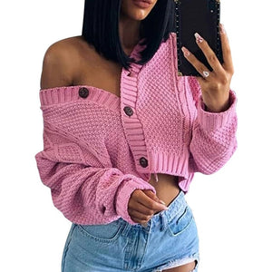 2020 New Casual Loose Long Sleeve Single Row Button Sweater Sweater Cardigan Women Knitwear V Neck Women's Clothing Cardigan