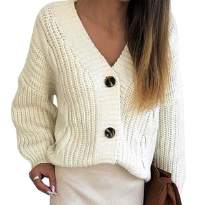 2020 New Casual Loose Long Sleeve Single Row Button Sweater Sweater Cardigan Women Knitwear V Neck Women's Clothing Cardigan