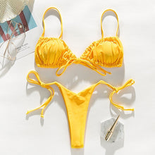 Load image into Gallery viewer, In-X Brazilian micro bikinis 2020 mujer Sexy string swimsuit female pleated bikini set Yellow swimwear women Mini bathing suit
