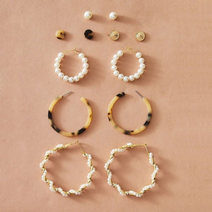 Simple Plain Gold Color Metal Pearl Hoop Earrings Fashion Big Circle Hoops Statement Earrings for Women Party Jewelry