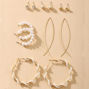 Simple Plain Gold Color Metal Pearl Hoop Earrings Fashion Big Circle Hoops Statement Earrings for Women Party Jewelry