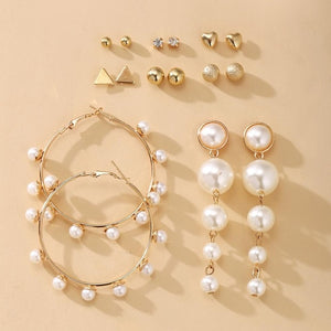 Simple Plain Gold Color Metal Pearl Hoop Earrings Fashion Big Circle Hoops Statement Earrings for Women Party Jewelry