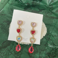 Load image into Gallery viewer, MENGJIQIAO New Korean Shiny Heart Crystal Drop Earrings For Women Fashion Shell Rhinestone Boucle D&#39;oreille Party Jeweley Gift
