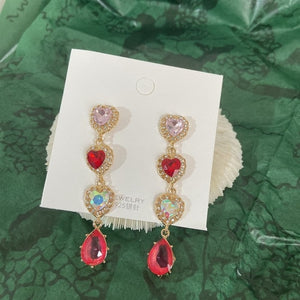 MENGJIQIAO New Korean Shiny Heart Crystal Drop Earrings For Women Fashion Shell Rhinestone Boucle D'oreille Party Jeweley Gift