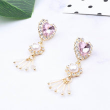 Load image into Gallery viewer, MENGJIQIAO New Korean Shiny Heart Crystal Drop Earrings For Women Fashion Shell Rhinestone Boucle D&#39;oreille Party Jeweley Gift
