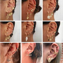 Load image into Gallery viewer, 28 Style Punk Gold Color Bird Snake Star Cross Cactus Earrings Set for Women Crystal Geometric Studs Earrings Statement Jewelry
