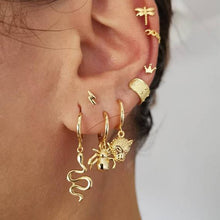 Load image into Gallery viewer, 28 Style Punk Gold Color Bird Snake Star Cross Cactus Earrings Set for Women Crystal Geometric Studs Earrings Statement Jewelry
