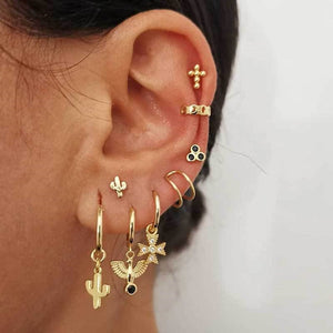 28 Style Punk Gold Color Bird Snake Star Cross Cactus Earrings Set for Women Crystal Geometric Studs Earrings Statement Jewelry