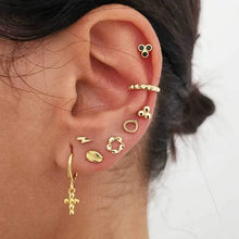 Load image into Gallery viewer, 28 Style Punk Gold Color Bird Snake Star Cross Cactus Earrings Set for Women Crystal Geometric Studs Earrings Statement Jewelry
