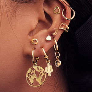 28 Style Punk Gold Color Bird Snake Star Cross Cactus Earrings Set for Women Crystal Geometric Studs Earrings Statement Jewelry